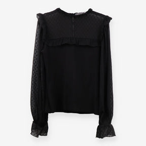 Polka Dot Sheer Blouse Spot Print Tie Neck Shirt