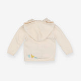 Knitted cream hooded cardigan with applique