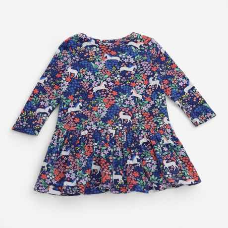 Dress Jersey Long Sleeve Unicorn and Floral Print
