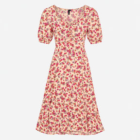 Dress Cream Multi Floral Puff Short Sleeve Sweethe