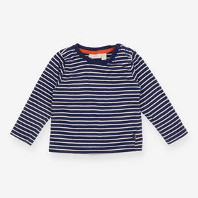 T-shirt Long Sleeve Navy Stripe Orange Trim