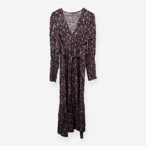 Navy floral ditsy print v-neck dress