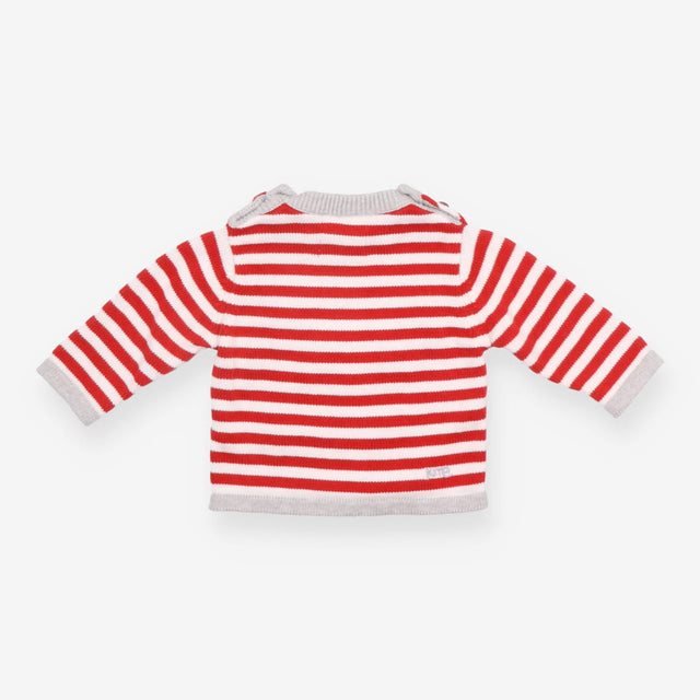 Jumper Knit Red Stripe with Reindeer Applique
