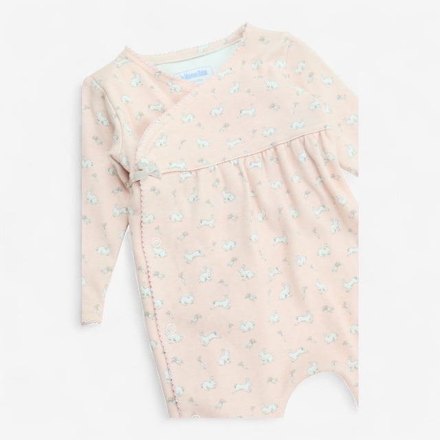 Pink sleepsuit white rabbits 