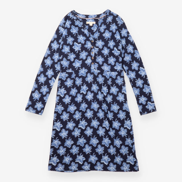 Dress Navy Blue Floral Cotton Jersey Long Sleeve