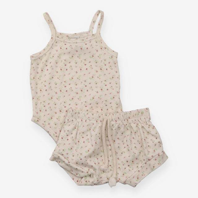 Cream Floral Bodysuit and Shorts