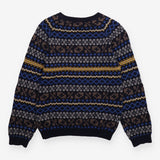 Sweater knit  Navy blue white brown design