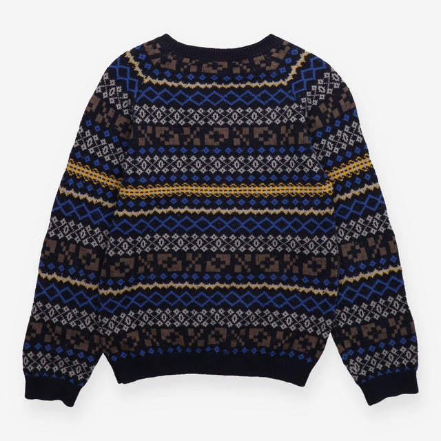 Sweater knit  Navy blue white brown design