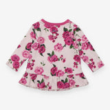 Dress Long Sleeve White with Pink Flowers