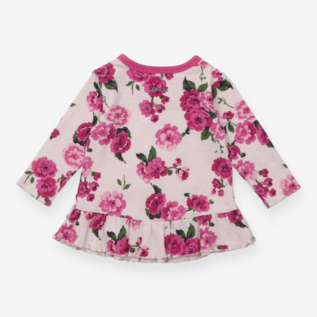 Dress Long Sleeve White with Pink Flowers