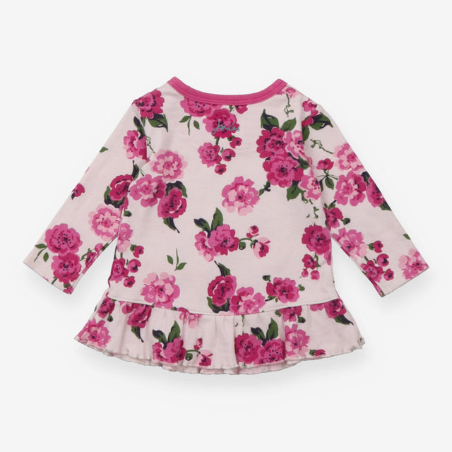 Dress Long Sleeve White with Pink Flowers