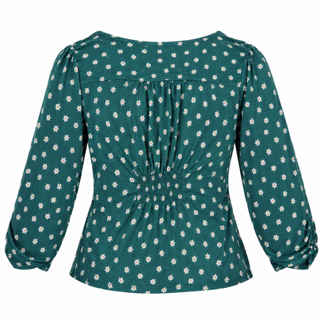 Teal Ditsy Floral Button Detail Wrap Top