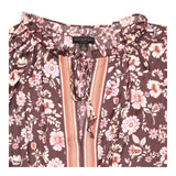 Midi Dress Brown Floral Pleated Smocked Waist Bord