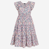 Dress Printed White Mix Short Sleeve Midi Belted