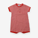 Jersey Romper Red and White Strips and Pocket