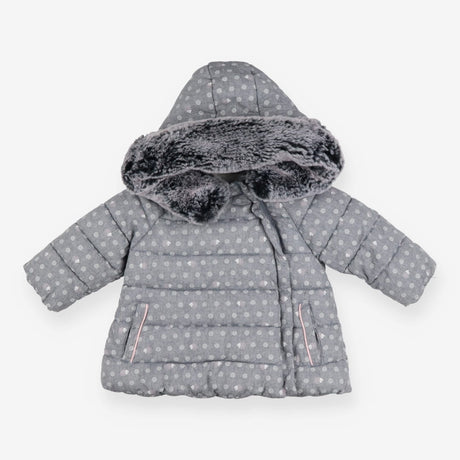 Grey Fleece Lined Coat Fur Trim Hood