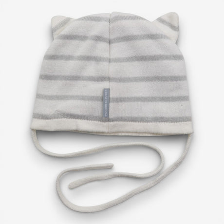 Baby Hat with Ties White and Grey Bear