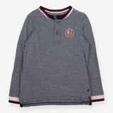 Tee Shirt Long Sleeve Grey Grandad Collar Navy