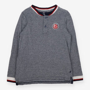 Tee Shirt Long Sleeve Grey Grandad Collar Navy