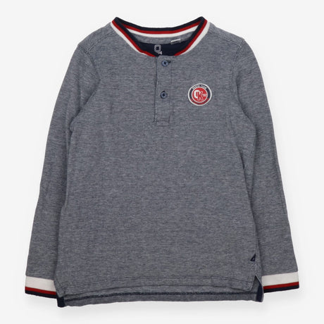 Tee Shirt Long Sleeve Grey Grandad Collar Navy