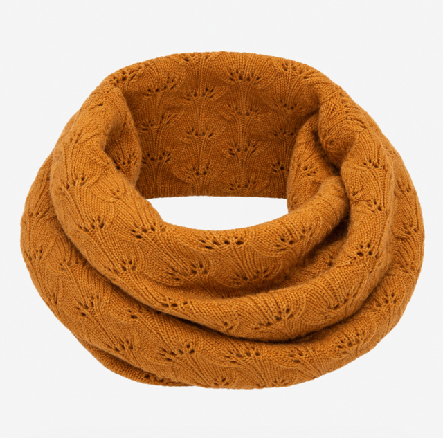 Snood Ochre Mustard Yellow Merino Wool Lace Knit S
