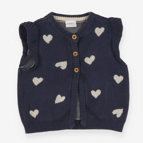 Sweater Vest Navy Frill Shoulders Hearts