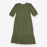 Gingham Check Midi Dress Green – Puff Sleeve Desig
