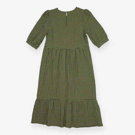Gingham Check Midi Dress Green – Puff Sleeve Desig
