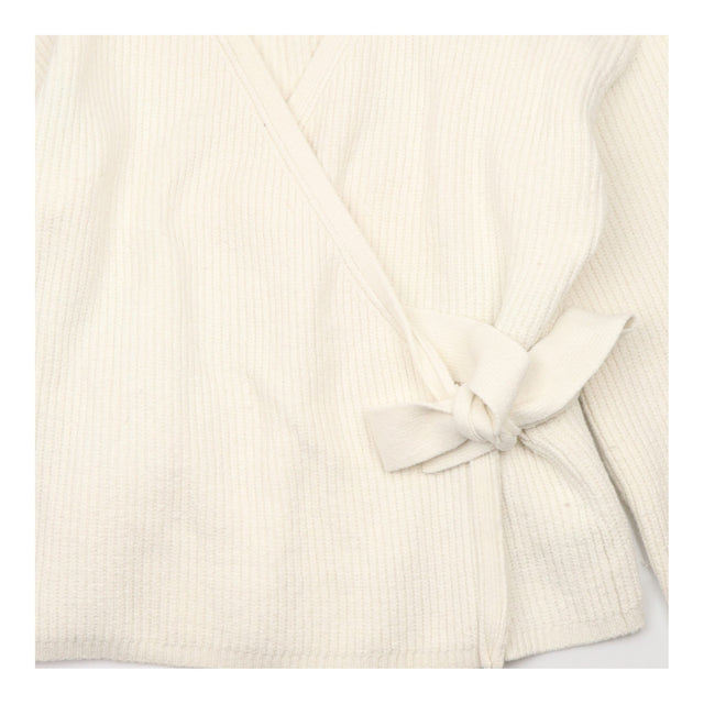 Wrap Cardigan Cream Textured Wool Blend Tie Waist