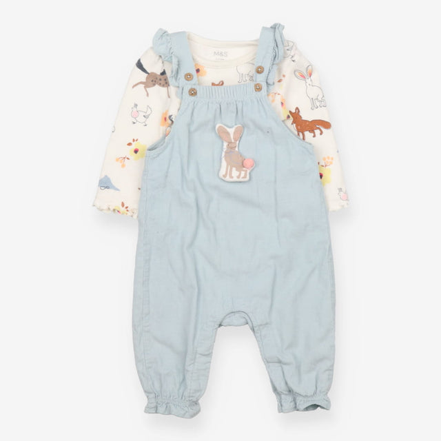 Dungarees Blue with Rabbit and Bodysuit