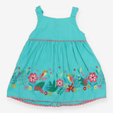 Jersey Summer Dress Green with Embroidered Flowers