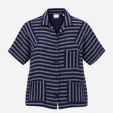 Shirt Short Sleeve Striped Textured Navy
