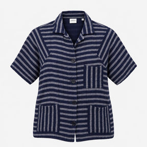 Shirt Short Sleeve Striped Textured Navy