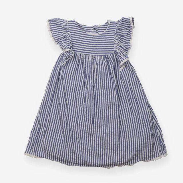 Dress blue white stripe seersucker frill sleeves