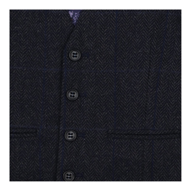 Waistcoat Grey and Navy Checks with Purple Flowers
