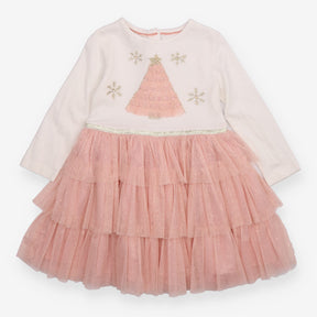 Dress pink tuille skirt cream top festive tree 
