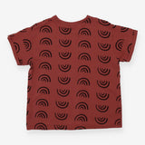 Brick Red Organic Cotton Tee | Abstract Rainbow Pr