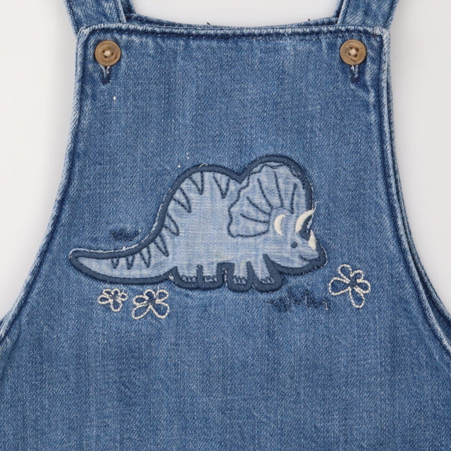 Denim Dungarees Triceratops and Flowers