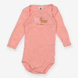 Pink bodysuit with squirrel and deer