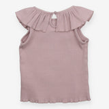 Tee rib large frill neck sleeveless heather