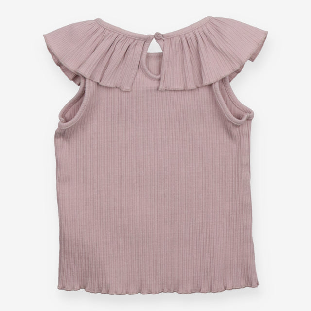Tee rib large frill neck sleeveless heather