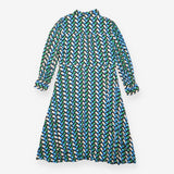 Shirt Dress Blue Green Geometric Print Midi