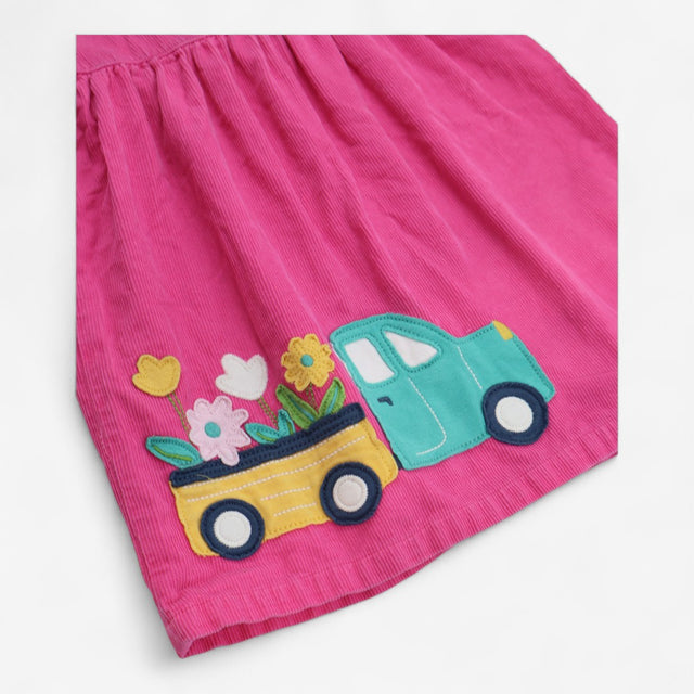 Dress Pink Cord with Applique Flower Truck