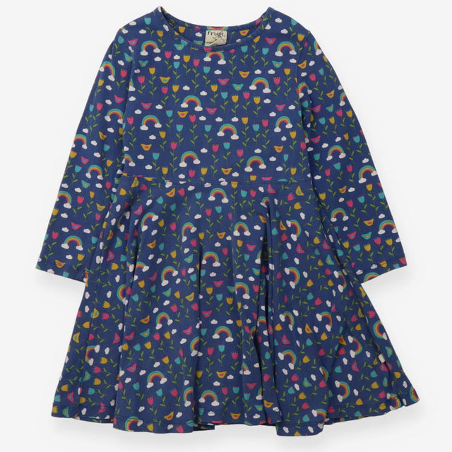 Skater Dress Navy Flowers Birds and Rainbows