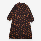 Midi Dress Brown Orange Paisley Print High Neck