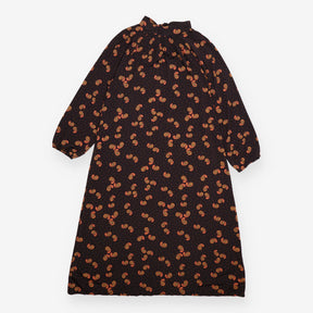 Midi Dress Brown Orange Paisley Print High Neck
