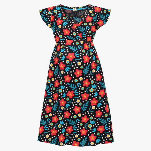 Dress organic maternity nursing floral midi navy