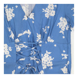Maxi Dress Blue Ivory Floral Wrap Tie Waist Split