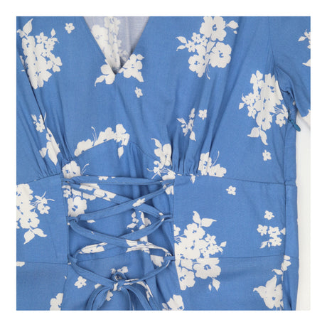 Maxi Dress Blue Ivory Floral Wrap Tie Waist Split