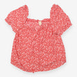 Blouse Red Ditsy Daisy Print Puff Sleeve Tie Front